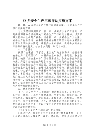 XX乡安全生产三项行动方案