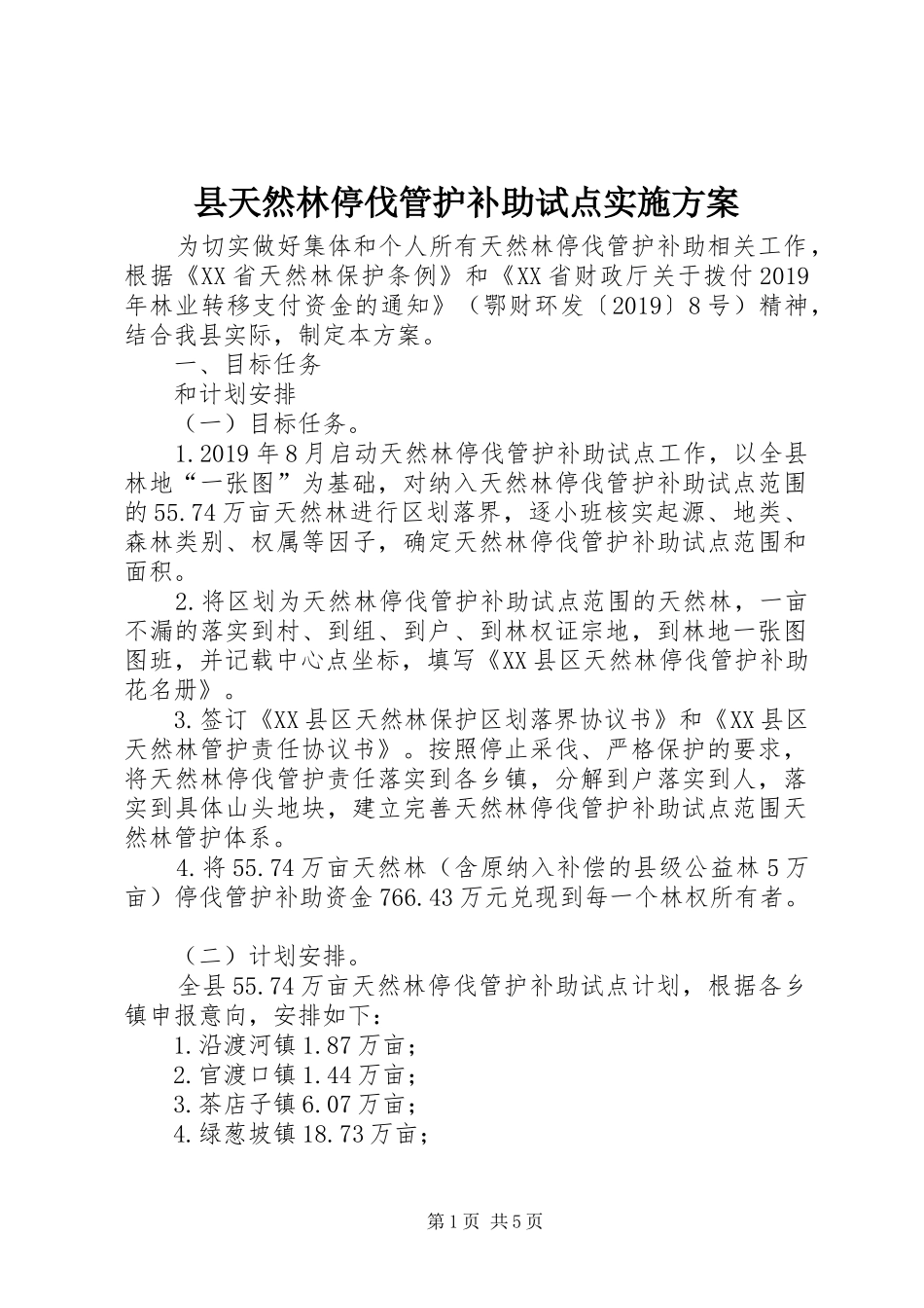 县天然林停伐管护补助试点方案_第1页