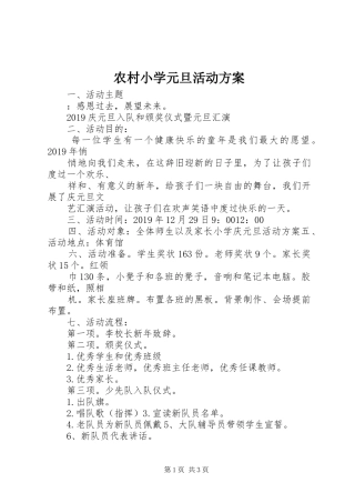 农村小学元旦活动实施方案