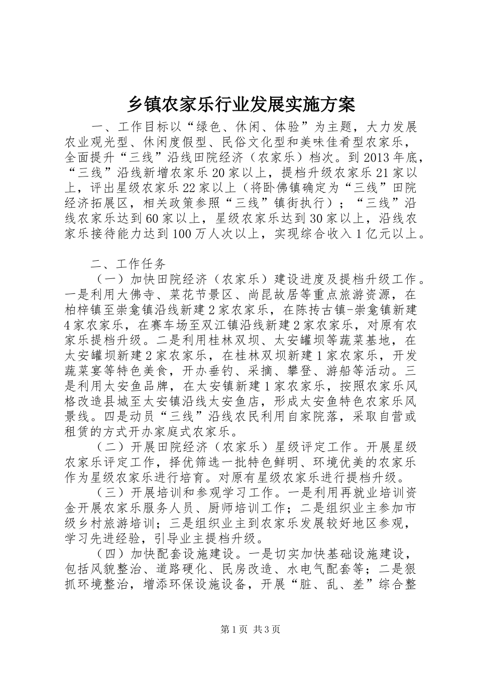 乡镇农家乐行业发展方案_第1页