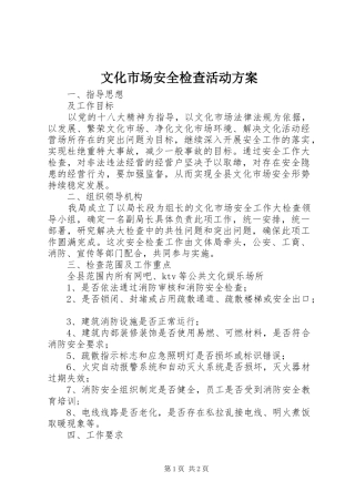文化市场安全检查活动实施方案