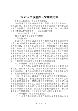XX市人民政府办公室整顿实施方案