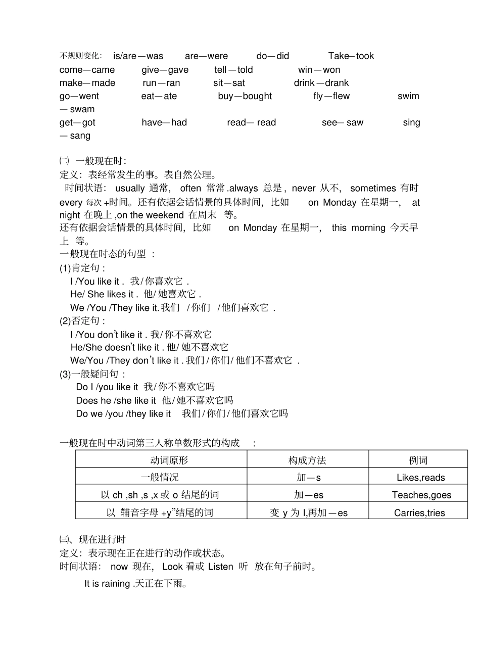 小学英语动词短语和4大时态归纳_第3页