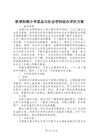 秋季阳朝小学思品与社会学科综合评价实施方案