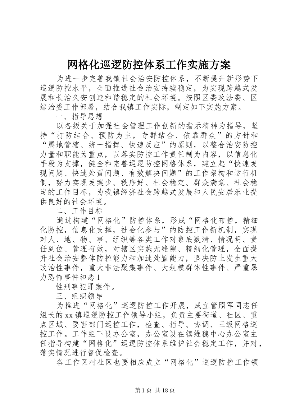 网格化巡逻防控体系工作方案_第1页