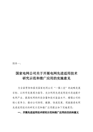 有关开展电网先进适用技术研究示范与推广应用意见