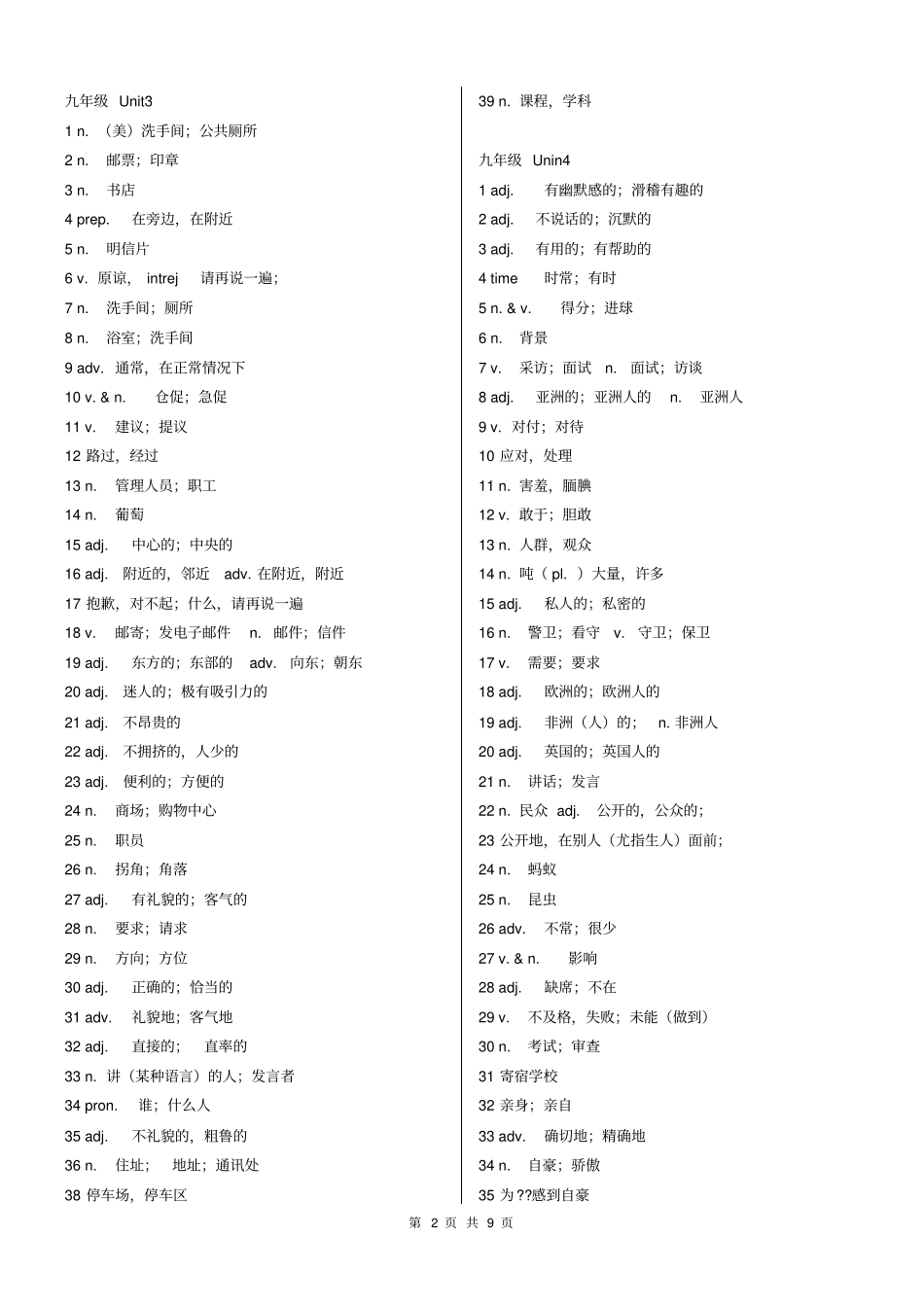 人教版九年级英语单词默写卷_第2页