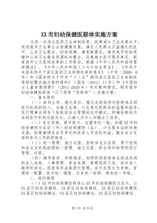 XX市妇幼保健医联体方案