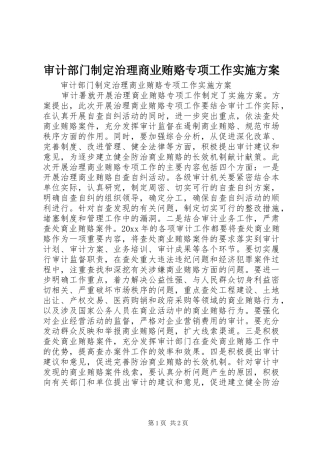 审计部门制定治理商业贿赂专项工作方案