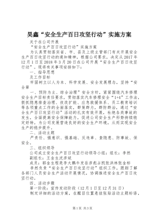 昊鑫“安全生产百日攻坚行动”方案