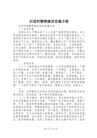 后进村整顿建设方案
