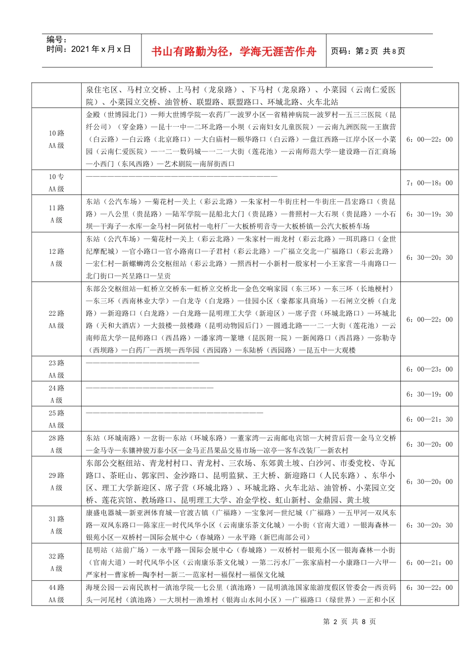 昆明公交车身乌峰里程线路表汇编_第2页