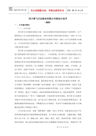 春飞股份商业计划书