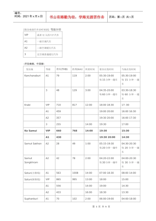 曼谷南部汽车站时刻表