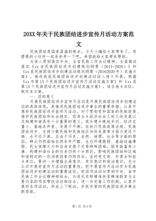 XX年关于民族团结进步宣传月活动实施方案范文