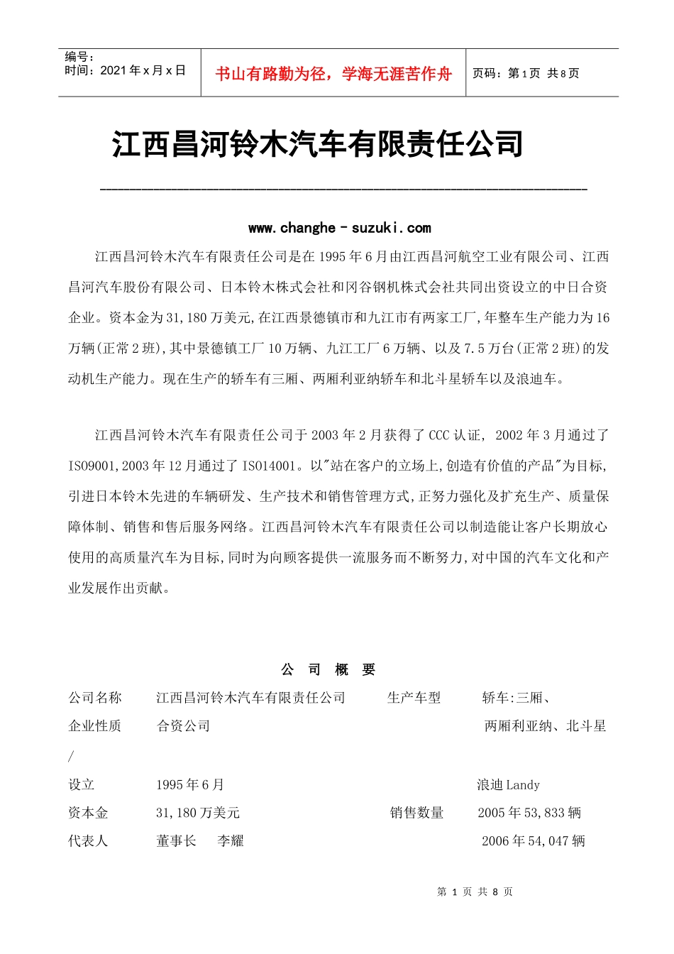 昌河铃木资料公司介绍产品介绍_第1页
