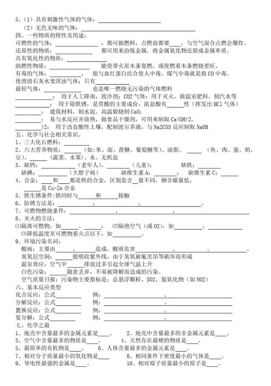 初中化学-必背知识点(填空)_第2页