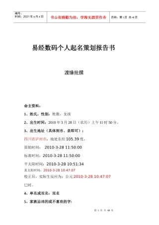 易经数码个人起名策划报告书