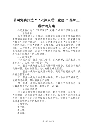 公司党委打造“‘双深双联’党建+”品牌工程活动实施方案