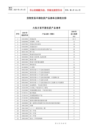早期收获产品及降税清单