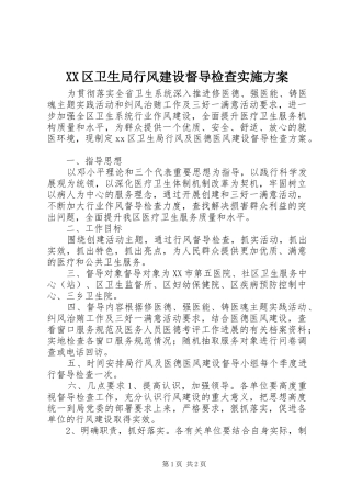 XX区卫生局行风建设督导检查方案