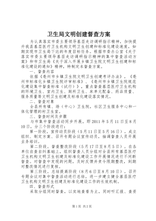 卫生局文明创建督查实施方案