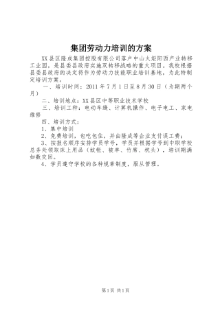 集团劳动力培训的实施方案
