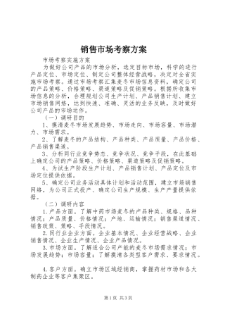 销售市场考察实施方案