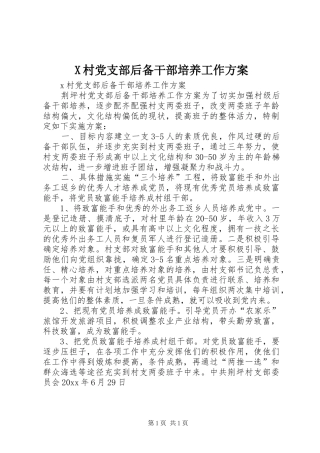 X村党支部后备干部培养工作实施方案