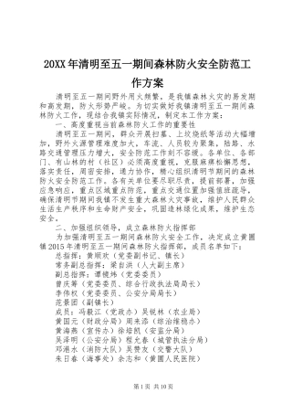 XX年清明至五一期间森林防火安全防范工作实施方案