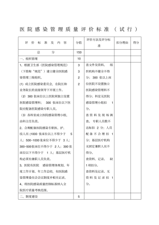 医院感染管理质量评价标准精选
