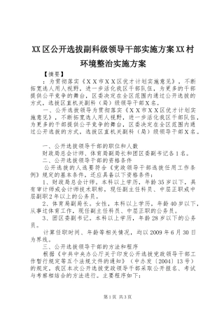 XX区公开选拔副科级领导干部方案XX村环境整治方案