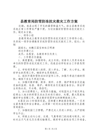 县教育局防雪防冻抗灾救灾工作实施方案