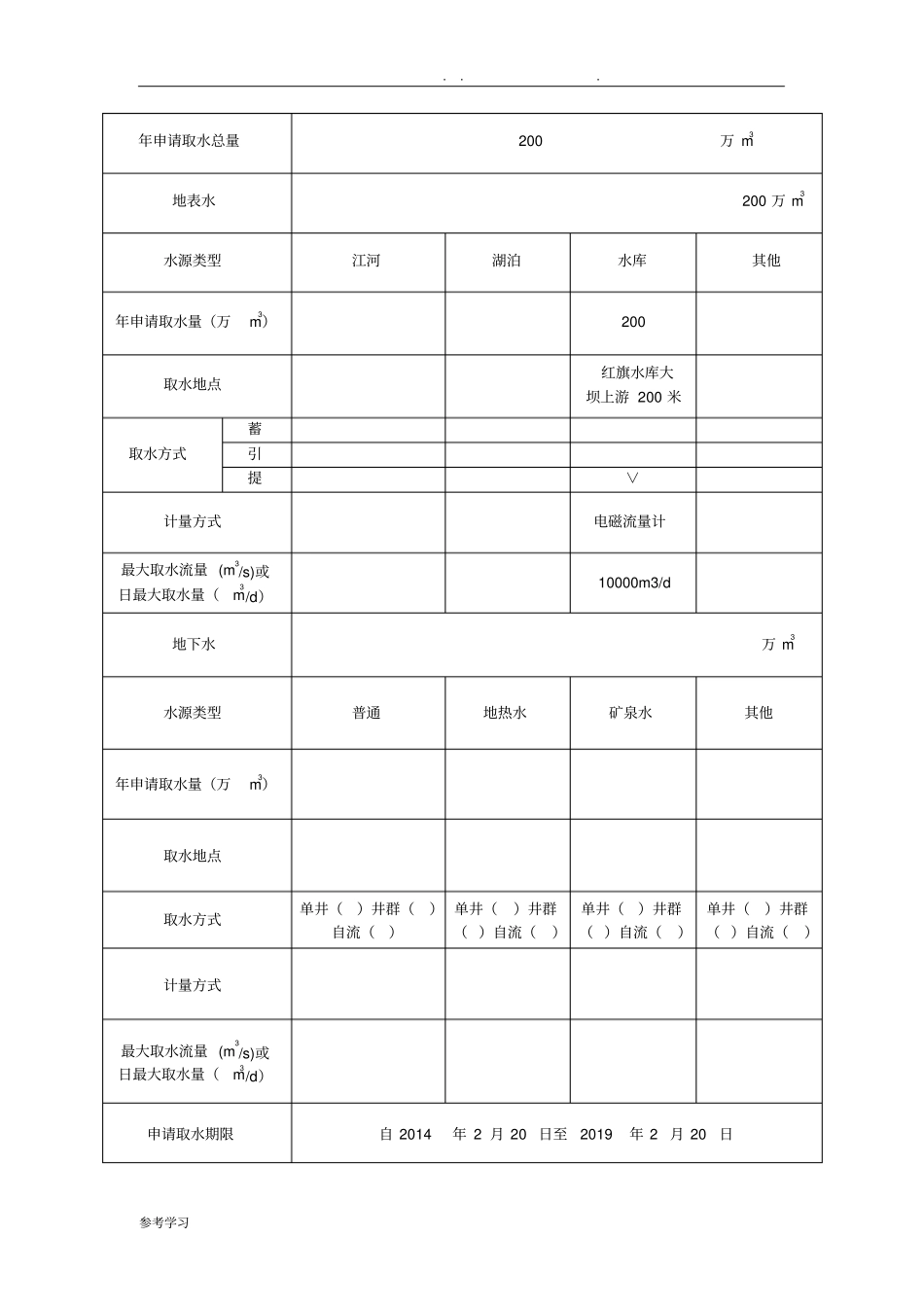 取水许可申请书_示例表格模板_第3页