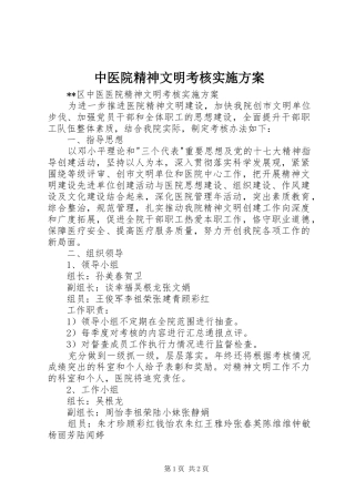 中医院精神文明考核方案