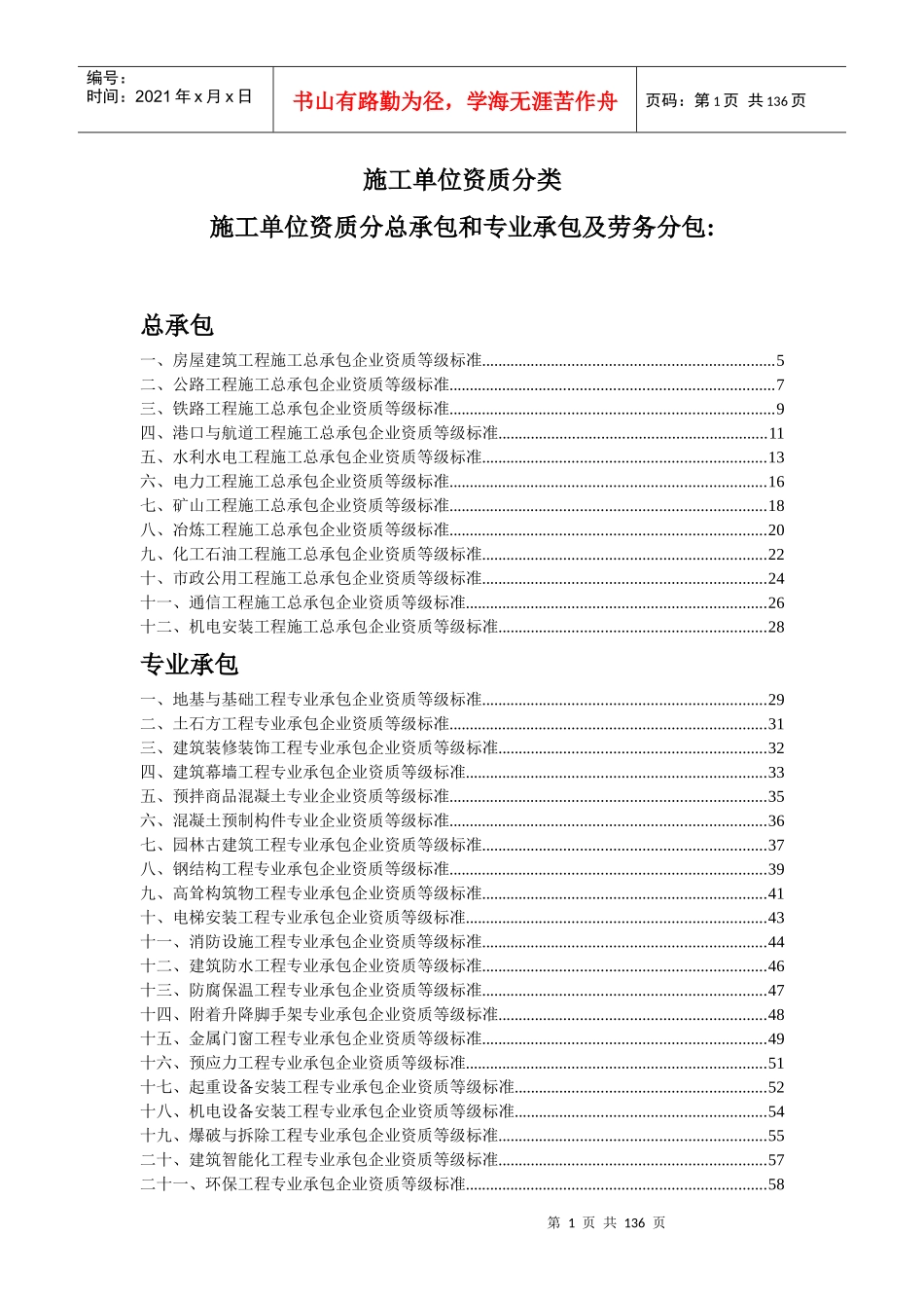 施工单位资质分类(承包范围)_第1页