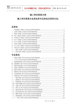 施工单位资质分类(承包范围)