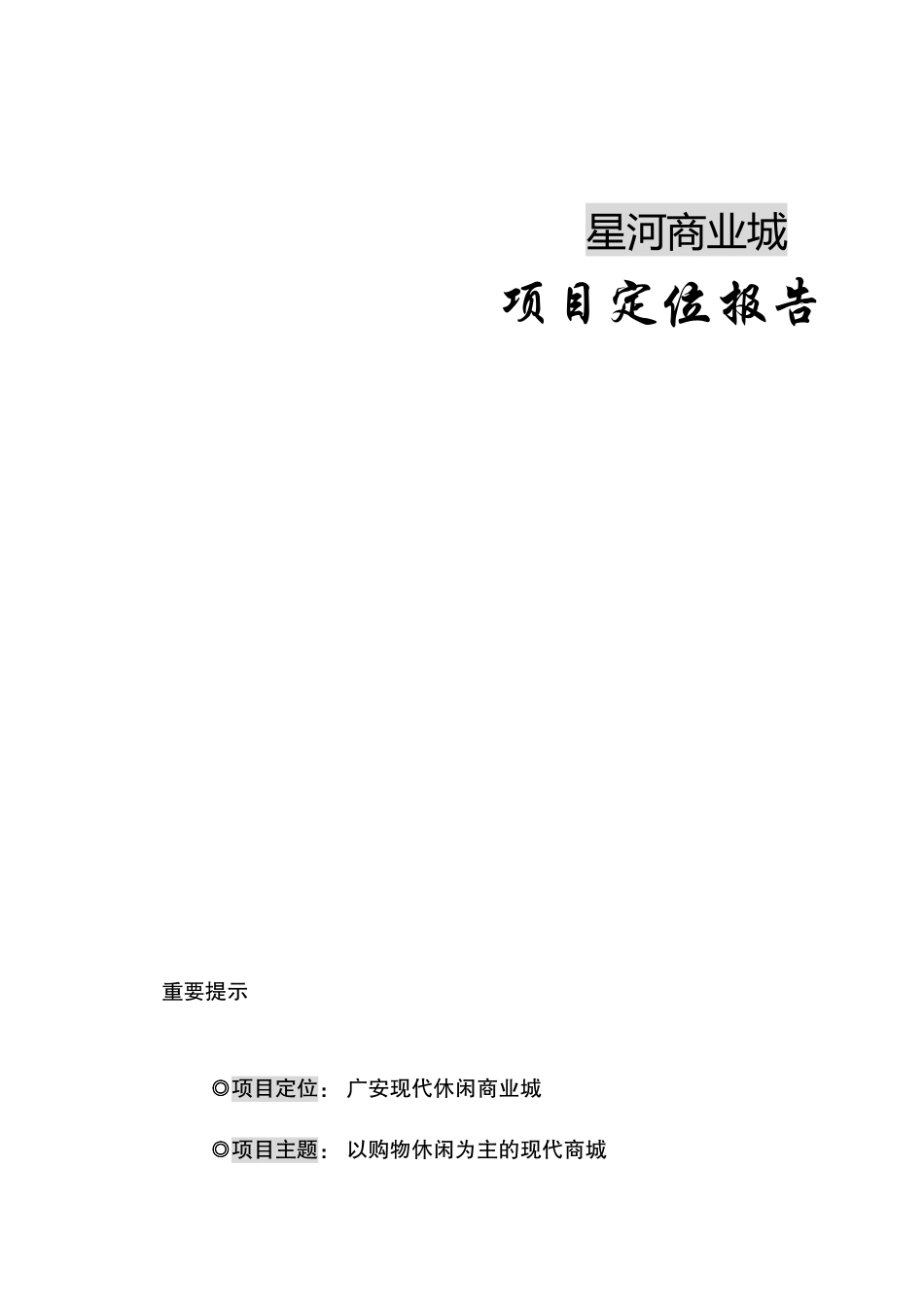 星河商业城项目定位报告_第1页