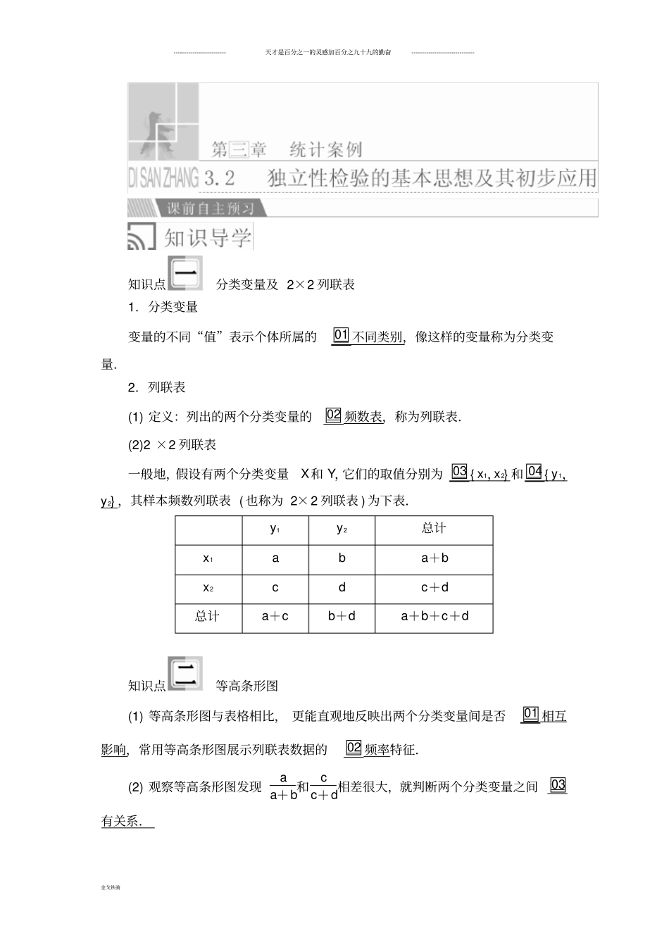 人教A版选修2-3第三章3.2独立性检验的基本思想及其初步应用学案_第1页