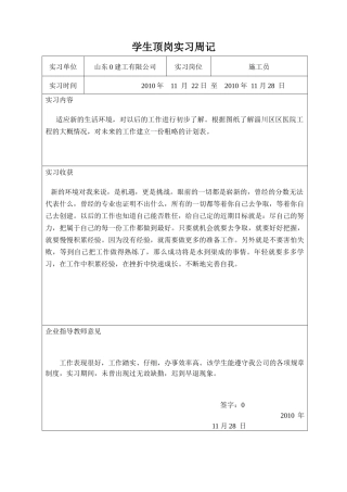 施工员实习周记30篇_XXXX0111105413