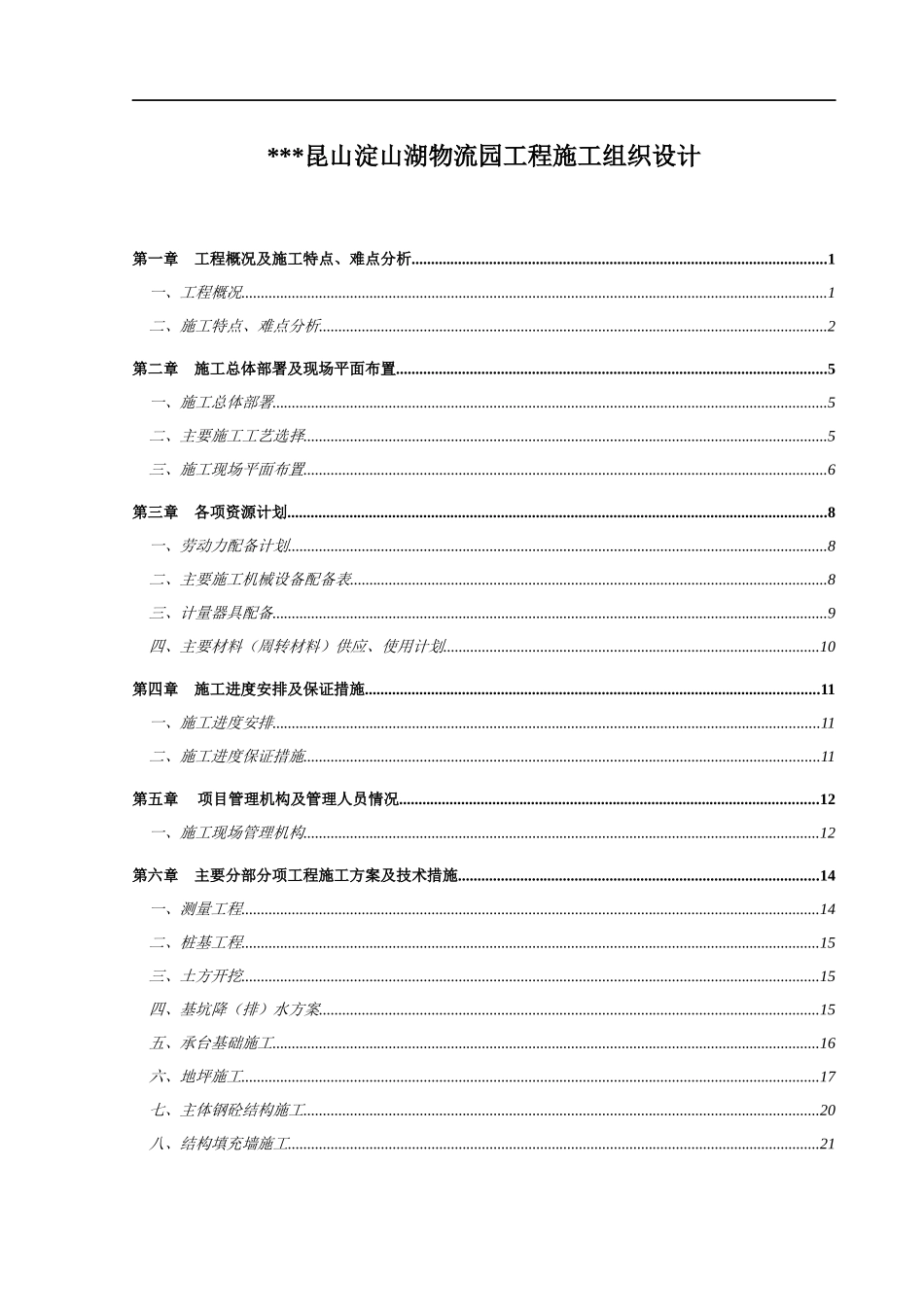 昆山物流园施工组织设计(单层钢结构)_第1页