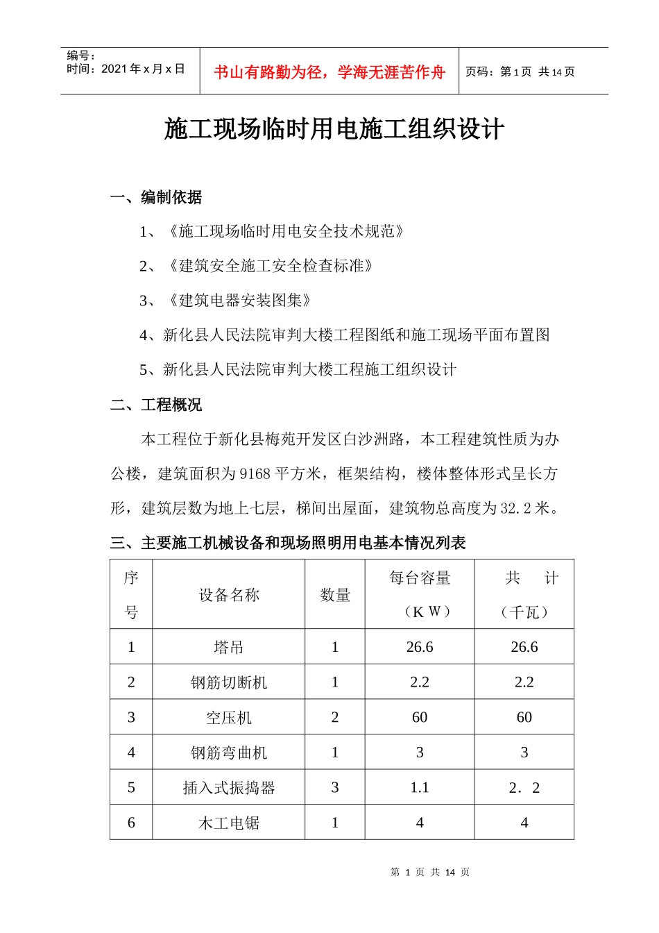 施工现场临时用电施工组织设计(DOC13页)_第1页