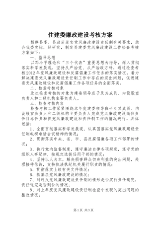 住建委廉政建设考核实施方案