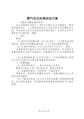 燃气安全治理活动实施方案
