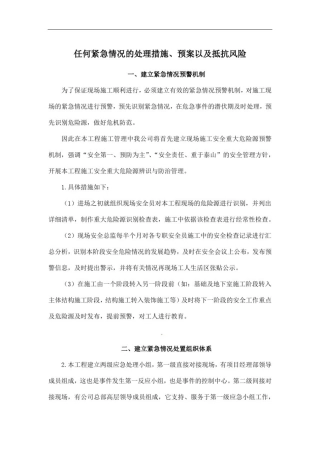任何紧急情况的处理措施、预案以及抵抗风险