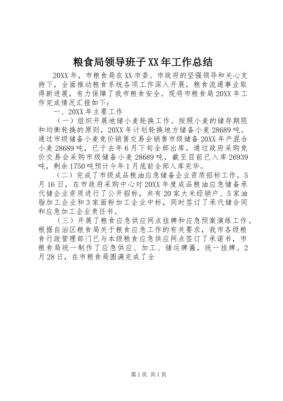 粮食局领导班子工作总结_第1页