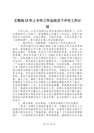 文物局上半年工作总结及下半年工作计划