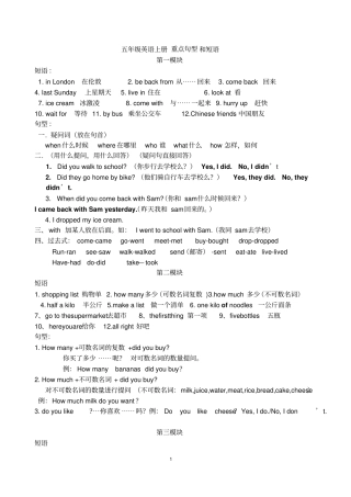 外研版五年级英语重点句型和短语复习资料