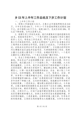乡上半年工作总结及下步工作计划