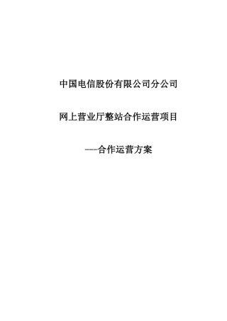 某公司网上营业厅整站合作运营项目合作运营方案